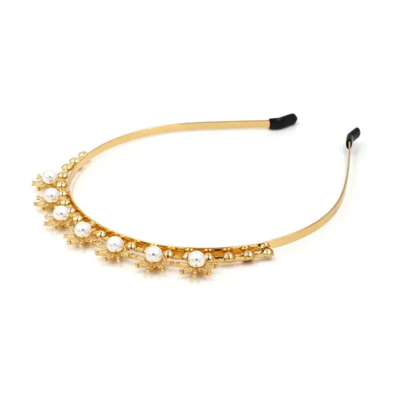 Baroque Forehead Jewelry Metal Headband Faux Pearl Rhinestone Sun Hair Hoop Women Bridal Wedding Styling Tiara Crown Headdress | Красота и