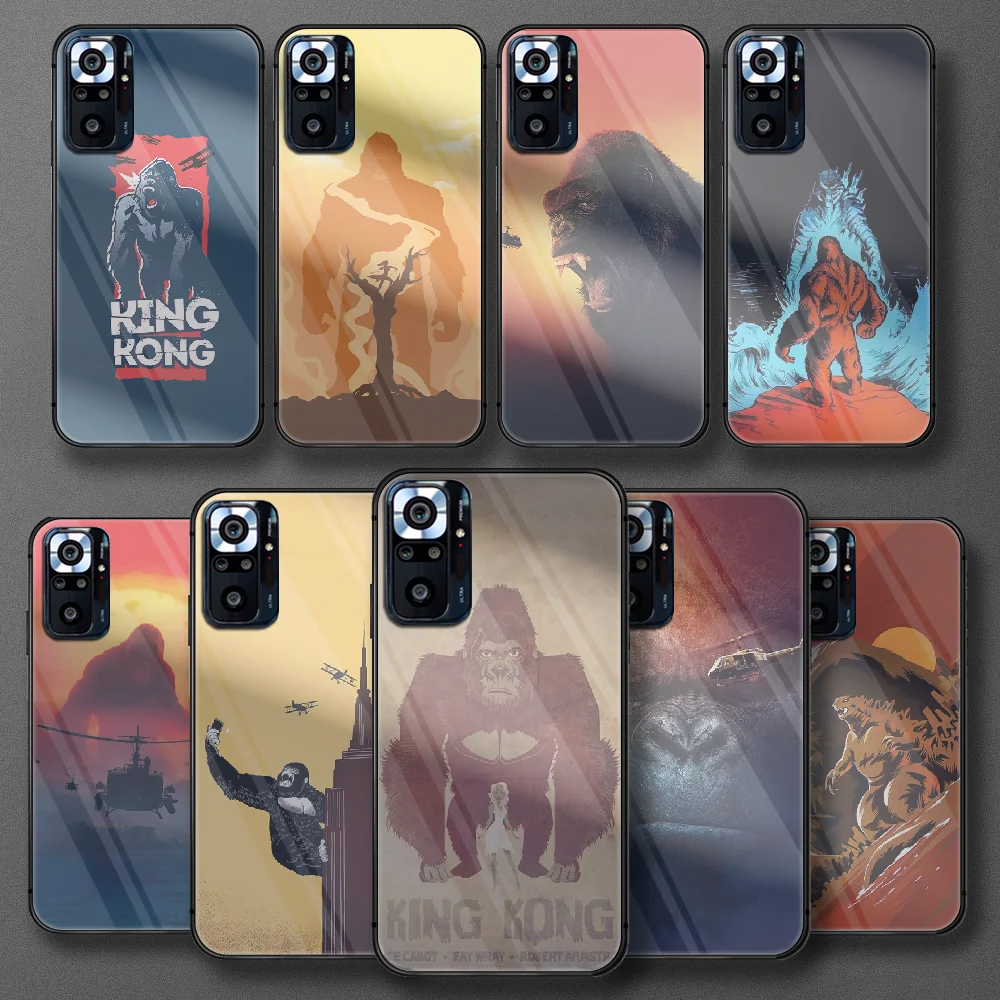 

Gorilla Kings Kong Tempered Glass Phone Case For Xiaomi Redmi Note 7 8 9 10 A C T S Pro K40 Cover Cell Funda Hoesjes Shell