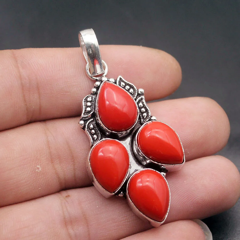 Wonderful Natural Unique RedCoral Silver Color Pendant Necklace Charm Gifts 58cm HD25 |