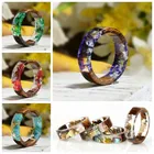 Унисекс очаровательное кольцо из прозрачной древесины и смолы, разноцветное круглое индивидуальное кольцо ручной работы с высушенными цветами из эпоксидной смолы для женщин и мужчин, 2019