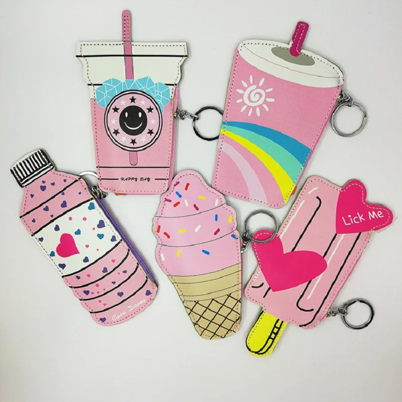 

New Lovely Heart-Shaped Drink Leather Purse Keychains Accessories Bottle Purse Key Chain Coin Purse Pendant Key Ring