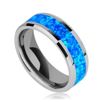 8mm classic men rings wedding ring inlaid blue opal alloy woman fashion jewelry accessories anniversary men rings