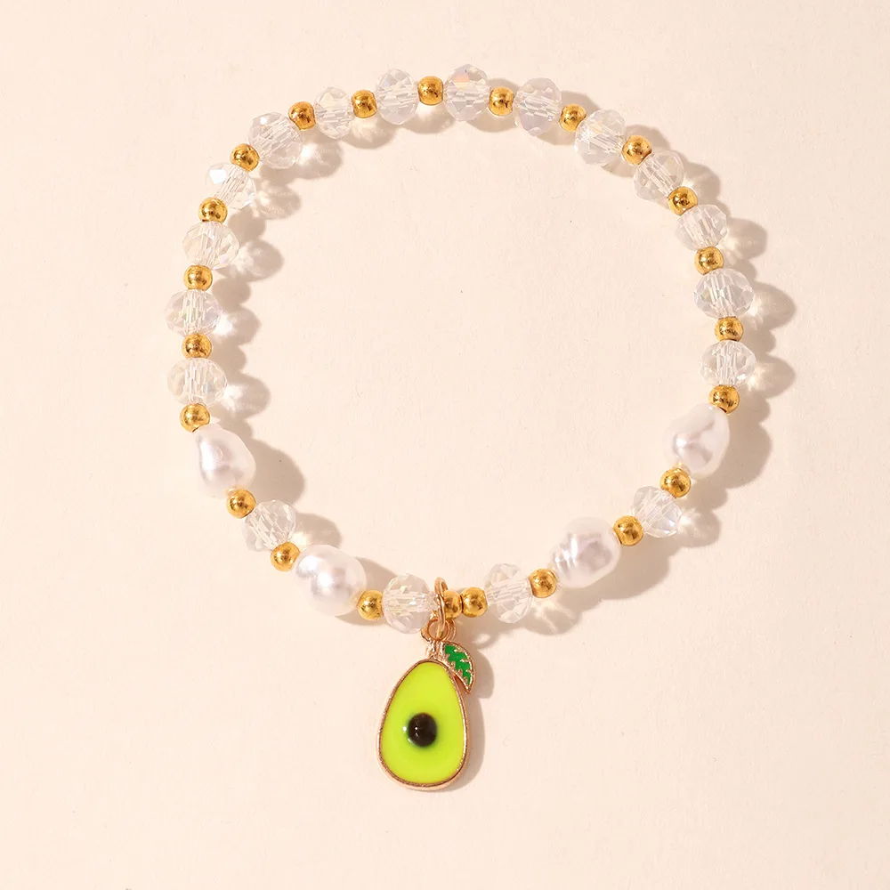 

Hot Summer Crystal Bead Bracelet Women Small Fresh Cute Avocado Pendant Fashion Japan and South Korea Crystal Bead Bracelet 2021