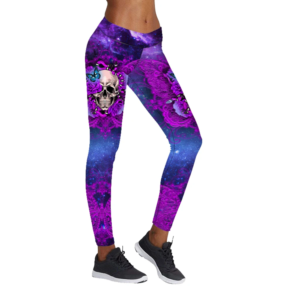 

Новые пикантные женские Хэллоуин Череп Роза 3D принты, эластичные, для фитнеса, тренажерного зала спорта тренировок с высокой талией леггинс...