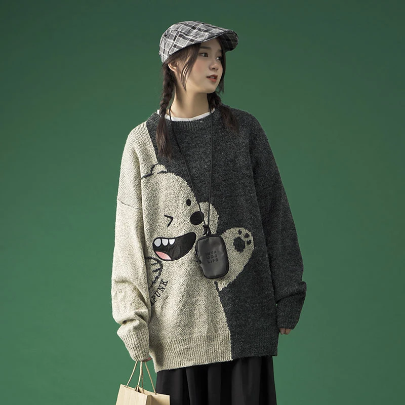 Autumn Winter Cartoon Anime Cute Women Sweater Lazy Girl Student White Bear Knitwear Tops Coat | Женская одежда