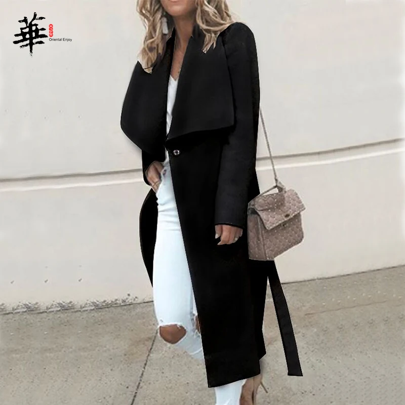 Women Winter Long Overcoat Belted Classic Outwear Loose Coat Cardigans Sleeve Simple Wool Maxi Female | Верхняя одежда