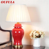 oufula ceramic table light brass red contemporary luxury desk lamp led for home bedside bedroom