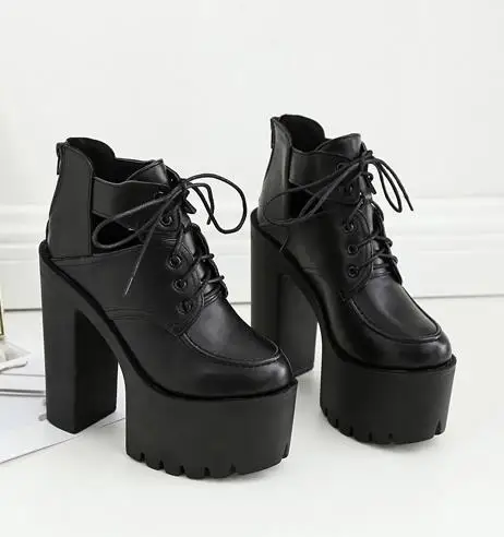 Модные женские готические сапоги ботильоны на шнуровке обувь в стиле панк очень