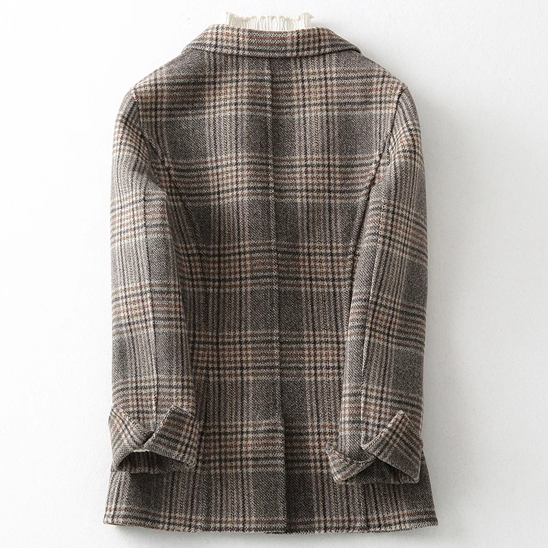 Double Sided Cashmere Coat Ladies Autumn Winter Warm Wool Jacket for Women Top Quality Short Plaid Ydf48 MF643 | Женская одежда