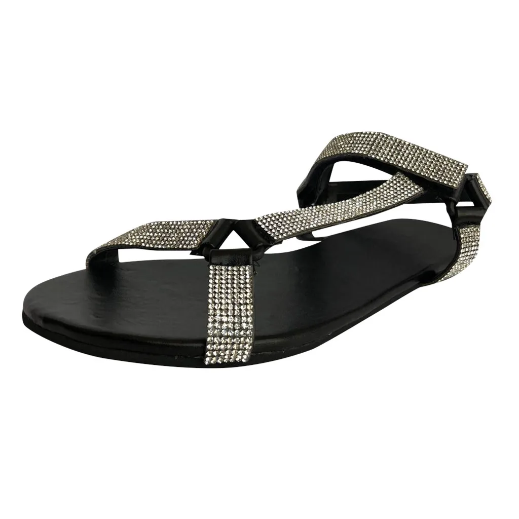 

SAGACE sandals Summer 2021 New Summer Women Flip-Flops Flat With Strappy Open Toe Beach Shoes Vintage Outdoor Rhinestone Sandals