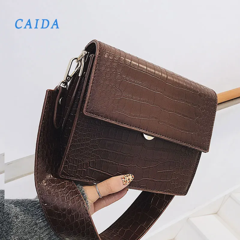 

CAIDA New High Quality PU Leather Handbags For Women Crocodile Pattern Shoulder Messenger Bag Luxury Handbag 2020 Fashion