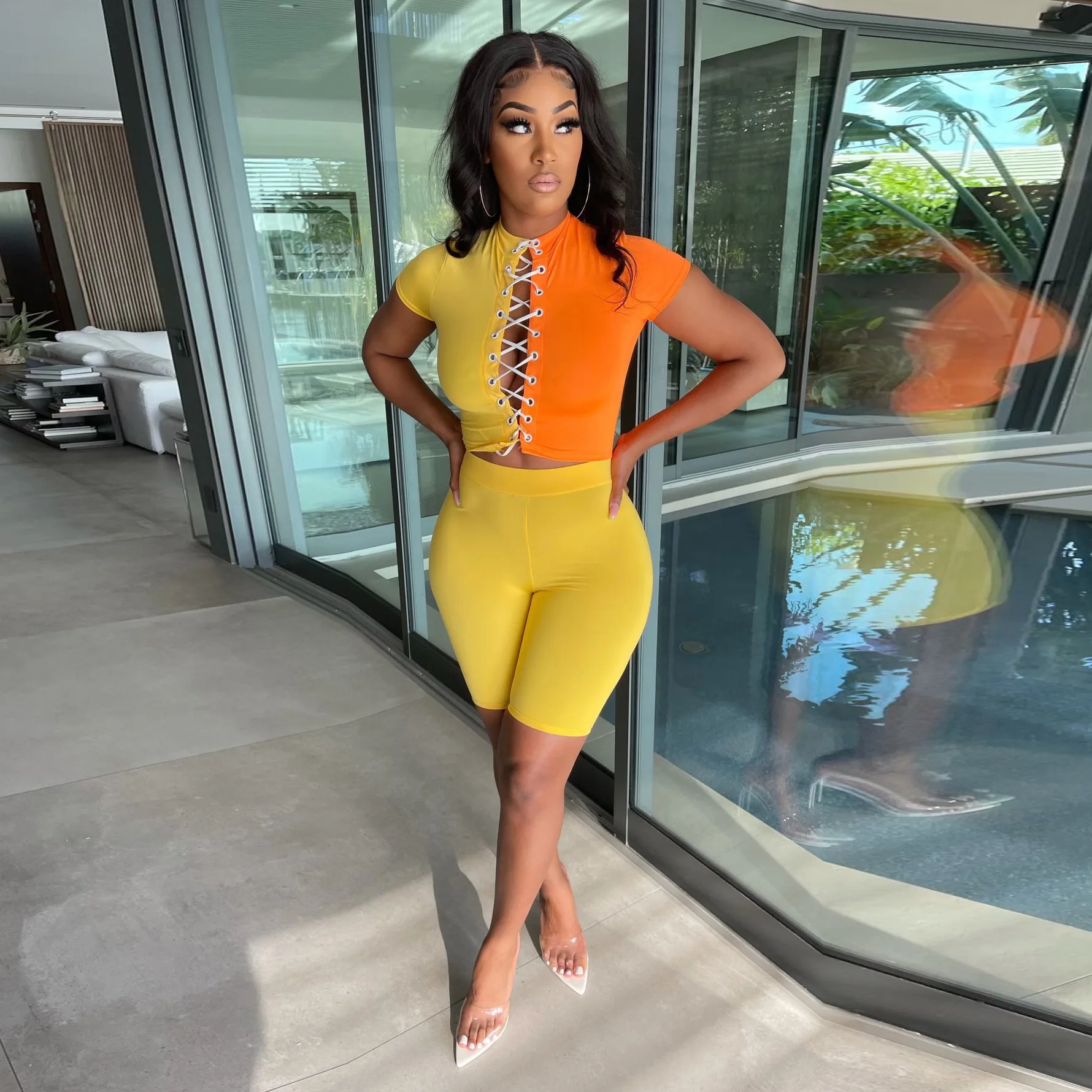 

Women's short-sleeved suit fashion casual cross straps on the chest sports fashion short-sleeved suit