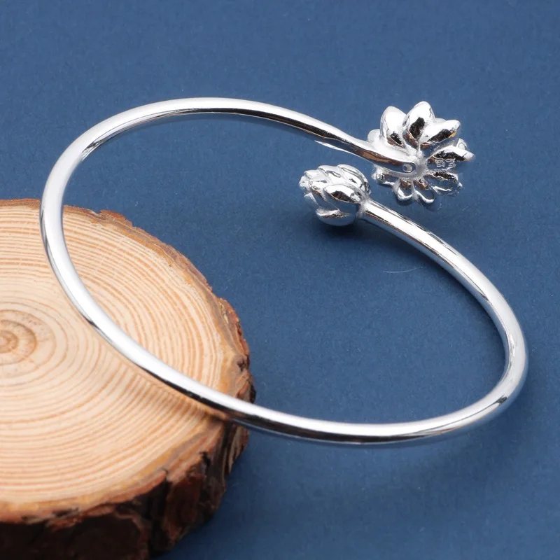 

Black Thai silver wholesale 990 fine silver jewelry national wind lotus opening for women