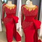 Вечернее платье-русалка, красное, с длинными рукавами, украшенное бисером, с блестками, в арабском вечерние ле, для выпускного вечера, 2020