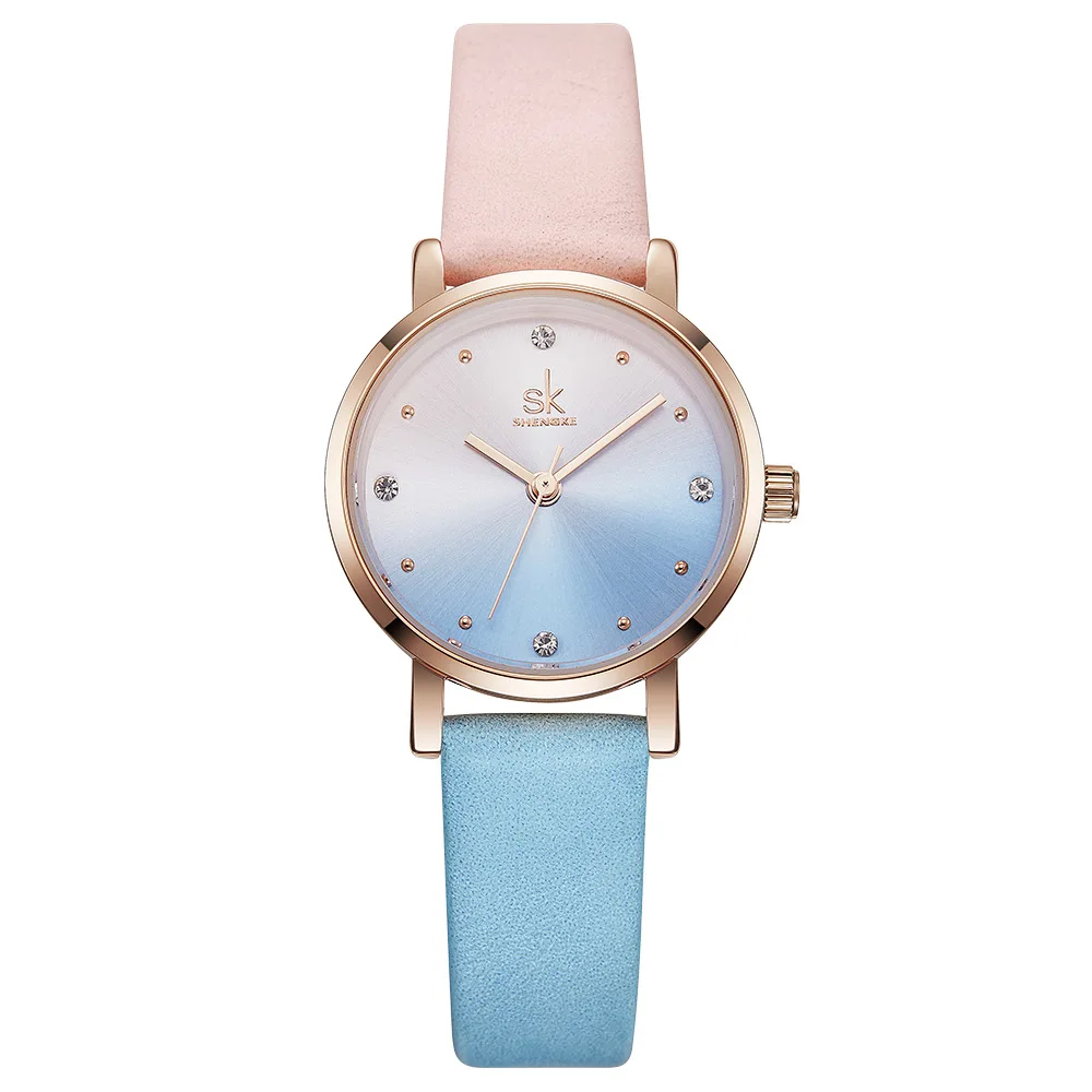 pink blue SK Shengke креативные градиентные женские часы с циферблатом с кожаным ремешком женские часы-браслет женские часы Relogio Feminino Montre Femme - Цвет: pink blue