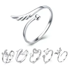 Посеребренное регулируемое Открытое кольцо для большого пальца для женщин Крыло ангела с сердцем бабочка с листьями кольца для мужчин и женщин влюбленных, ювелирные изделия с кристаллами, подарки
