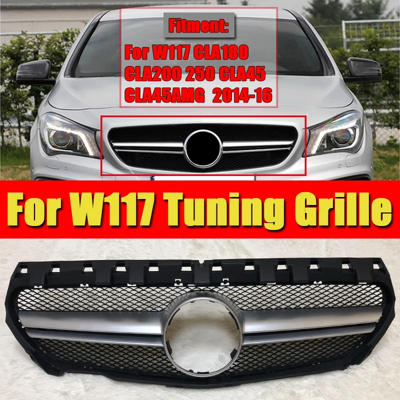 Для MercedesMB W117 CLA45 look Спортивная решетка гриль ABS серебристый без знака CLA Class CLA180 200