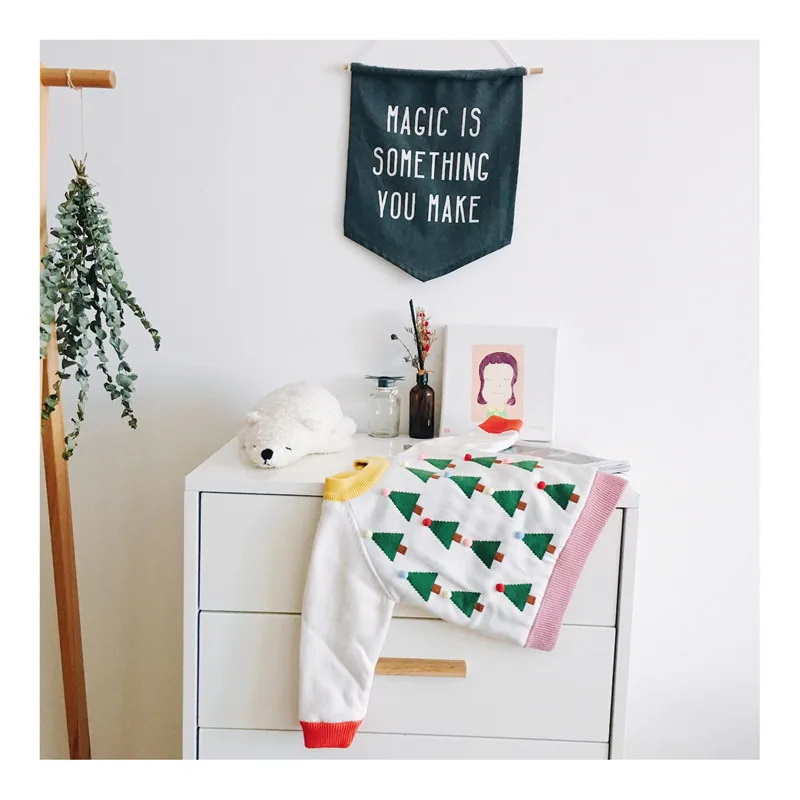 Tonytaobaby Winter Clothes New Children's Clothing White Christmas Tree Knit Sweater Baby Girl Sweater Christmas Sweater
