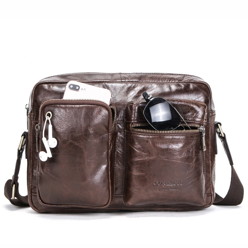 Мужские сумки с карманами на плечо сумка для телефона молнии кожаные через
