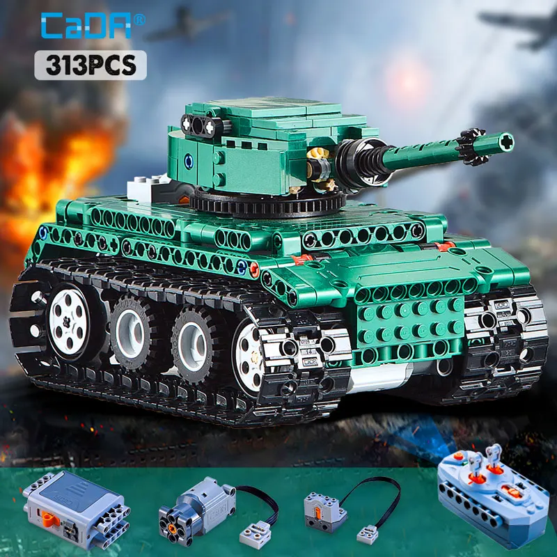 

Cada 313PCS RC Military Tiger 1 Tanks Building Blocks Compatible high-tech WW2 World German Army Bricks Education Toy for Kids