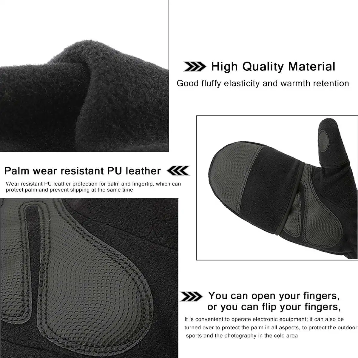 Зимние перчатки с откидной крышкой на полпальца уличные теплые митенки