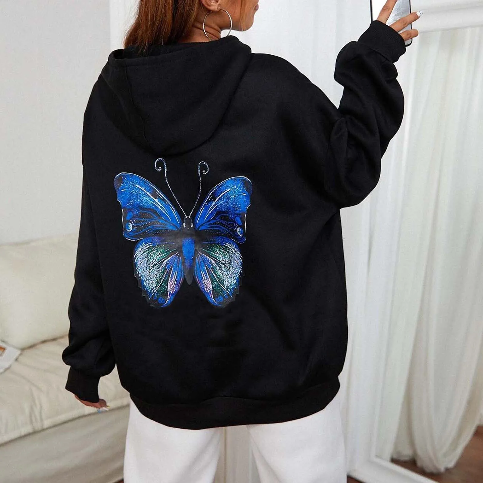 

Женский свитер большого размера, осенняя Толстовка с длинным рукавом, свитшот с капюшоном и надписью, пуловер, топы, блузка, свитер для сна, т...