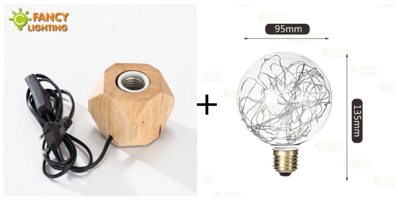 Wood Base With Bulb Винтажная деревянная настольная лампа и G95 E27 струнный светильник деревянная настольная лампа для дома/спальни/гостиной Декор Алмазный Настольный светильник - Цвет абажура: Wood Base With Bulb