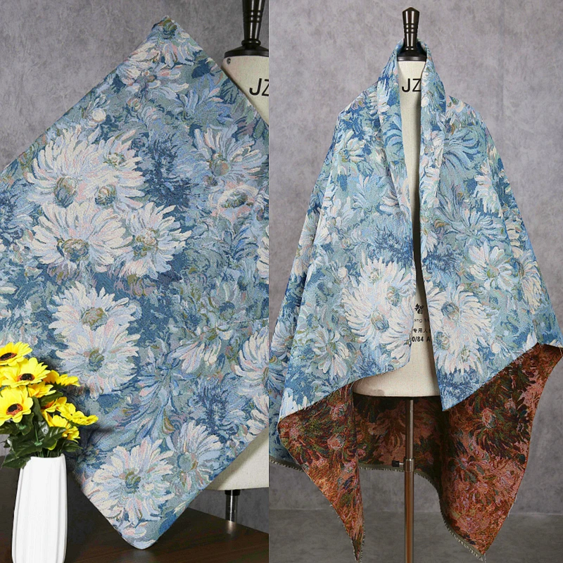 Картина маслом Хризантема жаккардовая синяя ткань Ретро Художественный