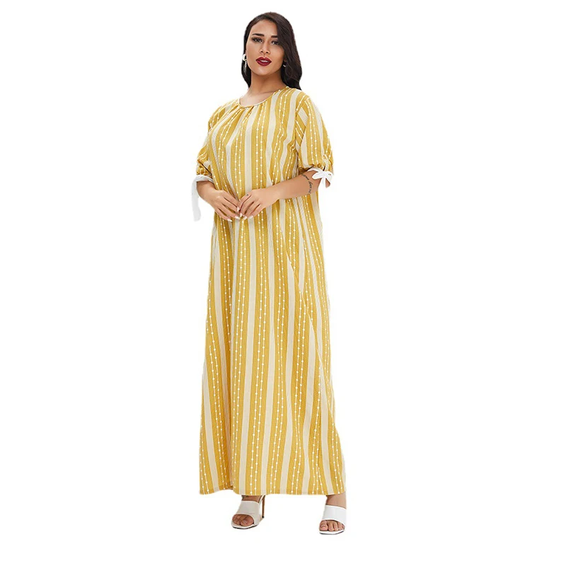 

Women's Casual Stripe Dresses Vestidos 2022 New Summer Robe Female Loose Middle East Robe Jumper Dress Lady Clothes