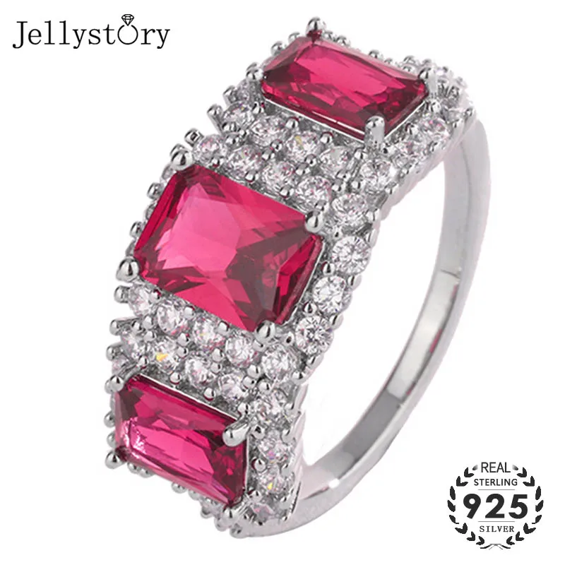 

Jellystory S925 sterling silver jewelry with luxury charms ruby zircon gemstones rings for female wedding engagement party gift