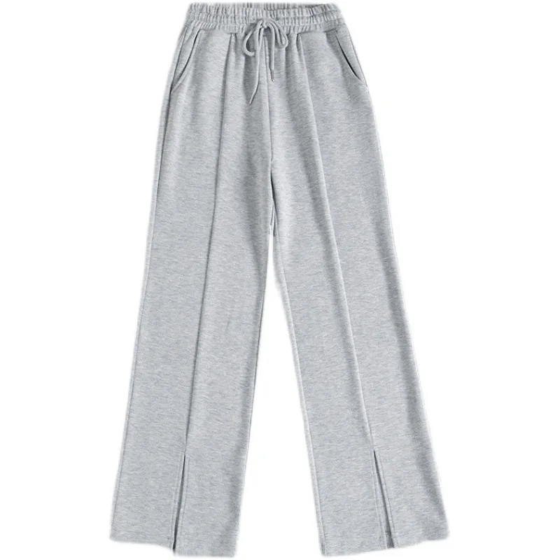 

LXUNYI Split Wide Leg Pants Women Korean Style Spring Autumn Thin Knitting Straight Loose Casual Trousers Mopping Pants