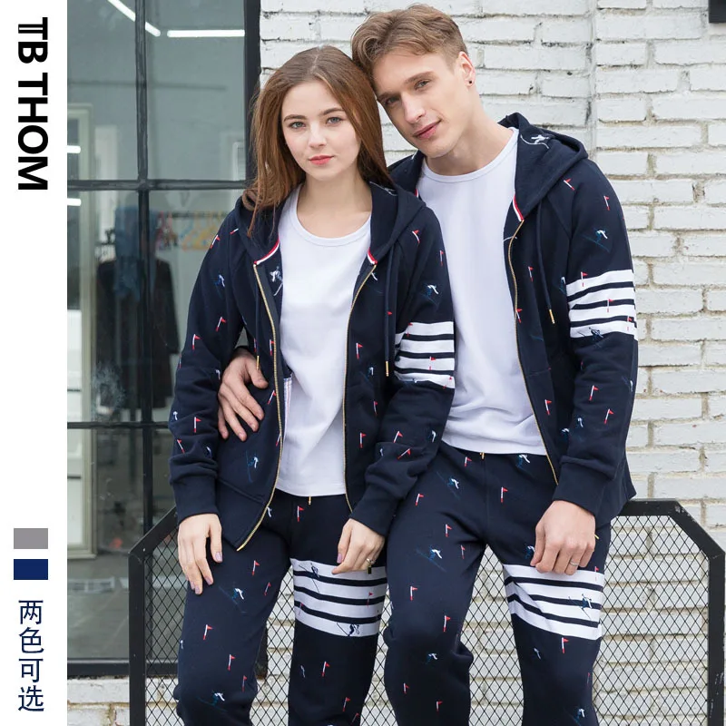 

TB THOM 2021 men's hooded dyed jacket with skiing embroidery spring sport sweatshirts men cotton couple wear zipper hoodies male