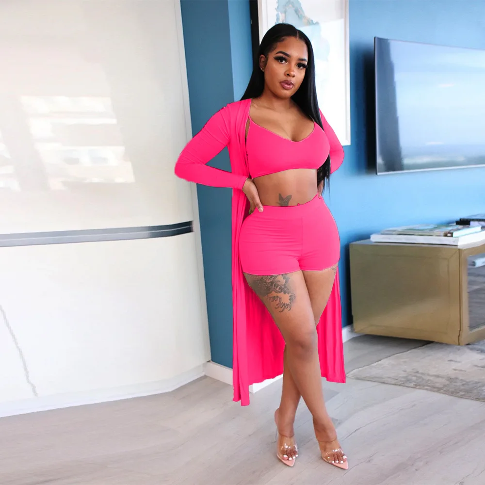 

HAOOHU Sexy Streetwear Women Three Piece Set Long Sleeve Clock Crop Top Shorts Pants Suit Tracksuit Matching Set Casual Outfit