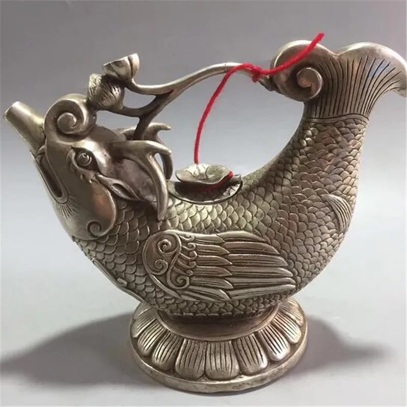 

Bronze Carving Goldfish Fish Pot Handmade Carp Teapot Auspicious Fish Kettle Wine Pot Home Ornament Decoration Gift