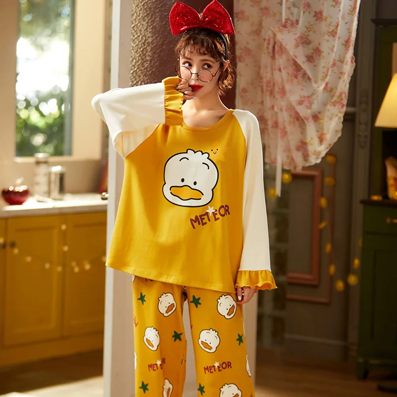 Новинка 2020 Хлопковая женская тонкая желтая утка с мультяшным рисунком полным