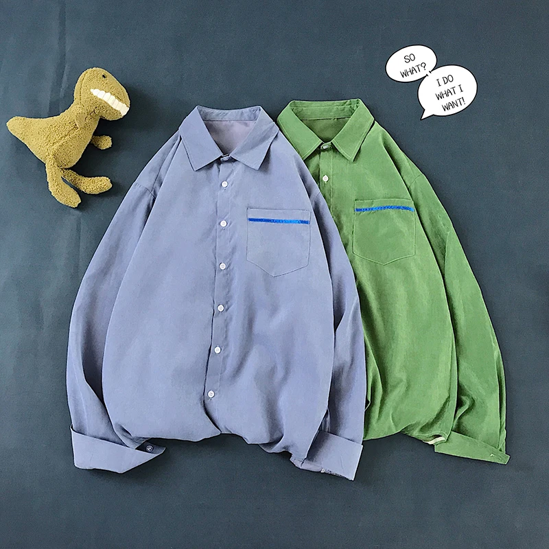 2019 Весна и лето Мужская Новая повседневная однотонная однобортная рубашка с