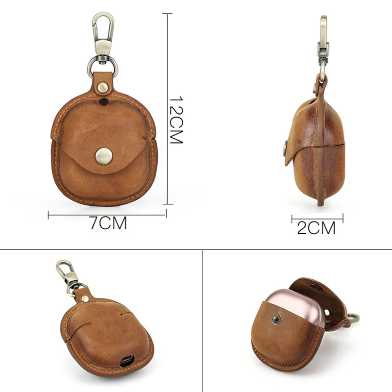 

Wear-resistant PU Leather Case Portable Protective Cover Pouch with Keychain for S-AMSUNG Galaxy-Buds live Earphones