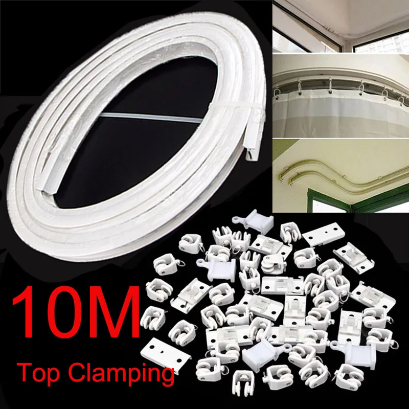 10M Flexible Ceiling Cuttable Bendable Curtain Track Rail Top Clamping Curtain Pole Kit Curved Straight Windows Accessories