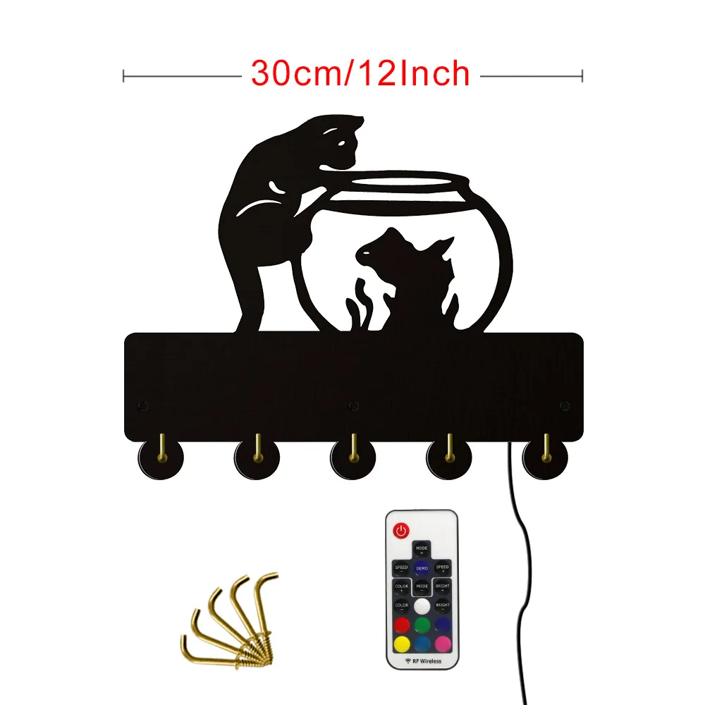 Забавный настенный органайзер для ключей с кошкой и золотой рыбкой стойка пятью