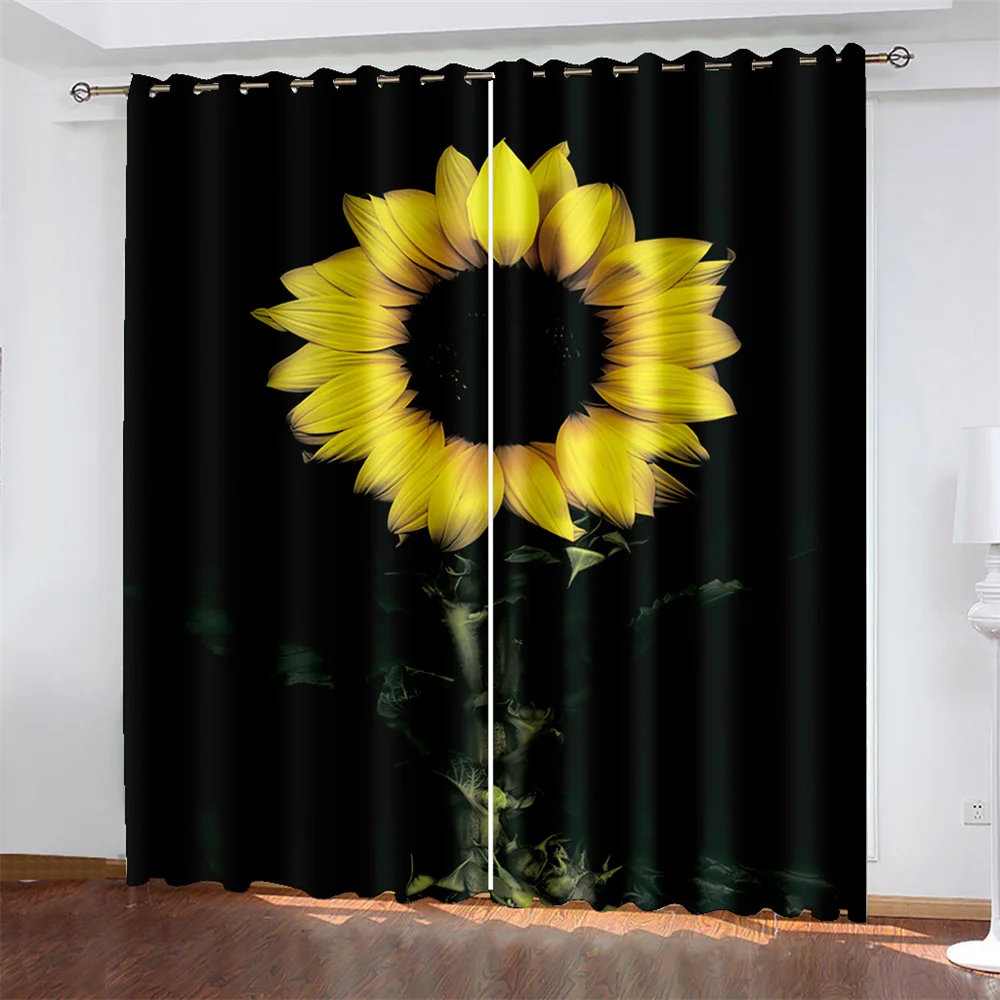 3D Digital Printing Sunflower Woven Curtains for Bedroom Left and Right Biparting Open Home Modern Blackout | Дом и сад