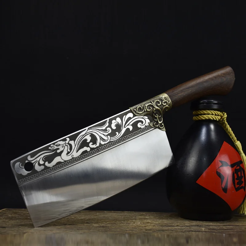 

Нож для нарезки дракона Long Quan из чистой меди в стиле ретро, кухонный нож, острый нож шеф-повара, кованый кухонный нож с открытым лезвием, ножи,...