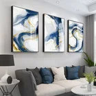 Синий Золотой Абстрактный графический рисунок на холсте, роскошный стильный плакат, простой принт, Современная Настенная живопись, украшение для дома