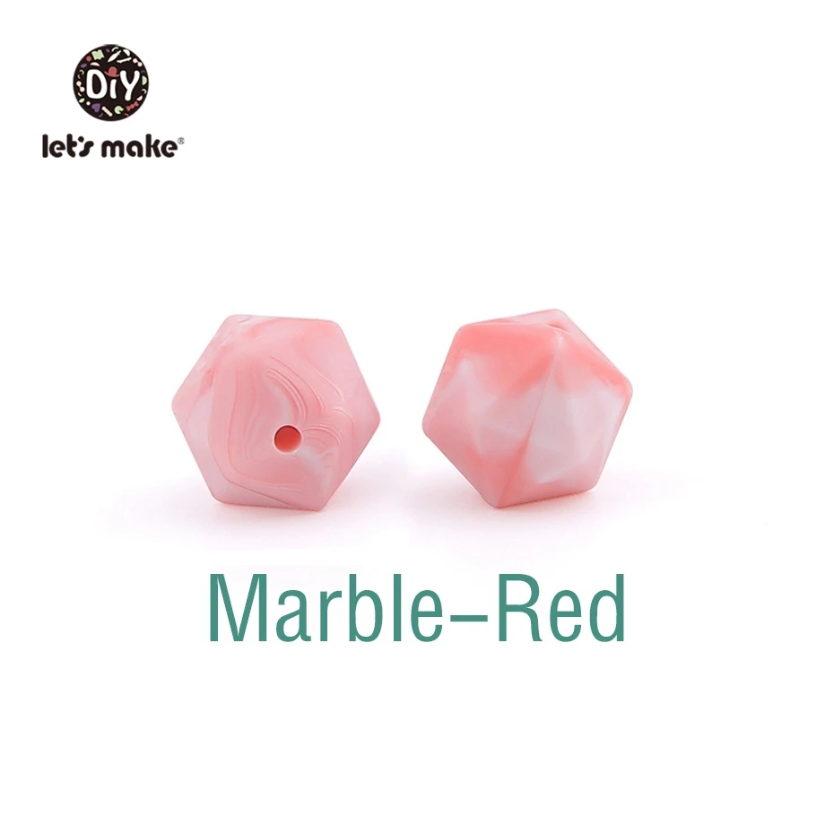 Marble-Red Let's Make 10 шт. 14 мм Силиконовые Бусины шестиугольник Bpa Бесплатно Силиконовый Прорезыватель Diy Прорезыватель для зубов Детские Жевательные Аксессуары Детские Прорезыватели - Цвет: Marble-Red