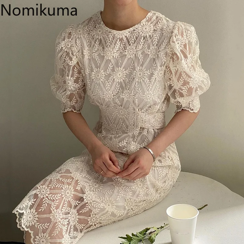 Nomikuma кружевное женское платье элегантное с высокой талией 2021 летнее пышными