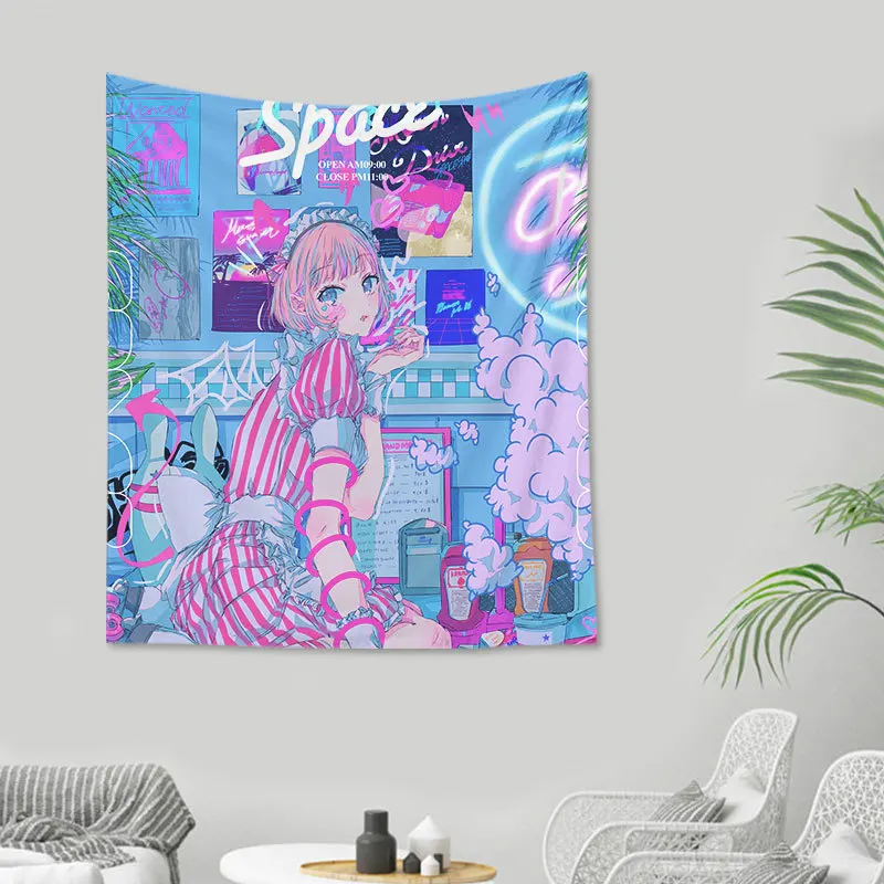 Милый настенный гобелен милый аниме эстетическое украшение для комнаты