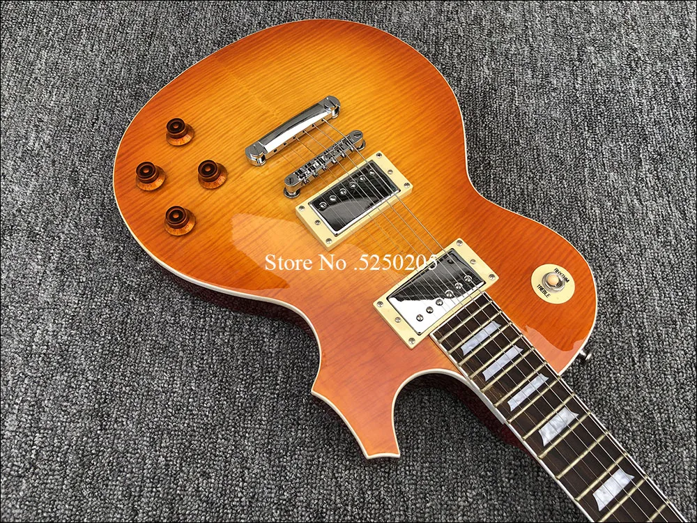 Verkaufen 2019 Hohe Qualität 6 String E-gitarre, Mahagoni Körper Mit Flamed Maple Top, Orange Farbe, Freies Verschiffen