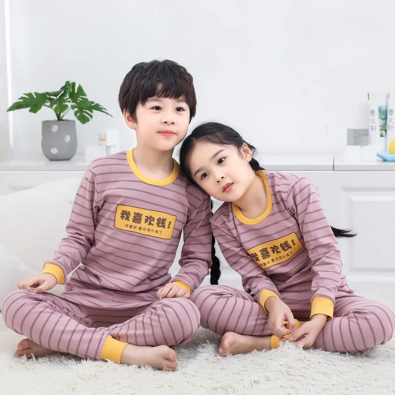 

OHMETOY Children's Cartoon Clothes and Long Sleeve Two-piece Cotton Thermal Underwear Set for Boys and Girls Warm Top and Pants