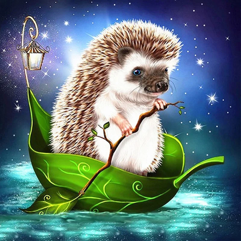 

5D DIY Diamond Painting Animals Embroidery Cross Stitch Kit Hedgehog in Leaf Boat of Rhinestones Handmade Mosaic Home Decoration