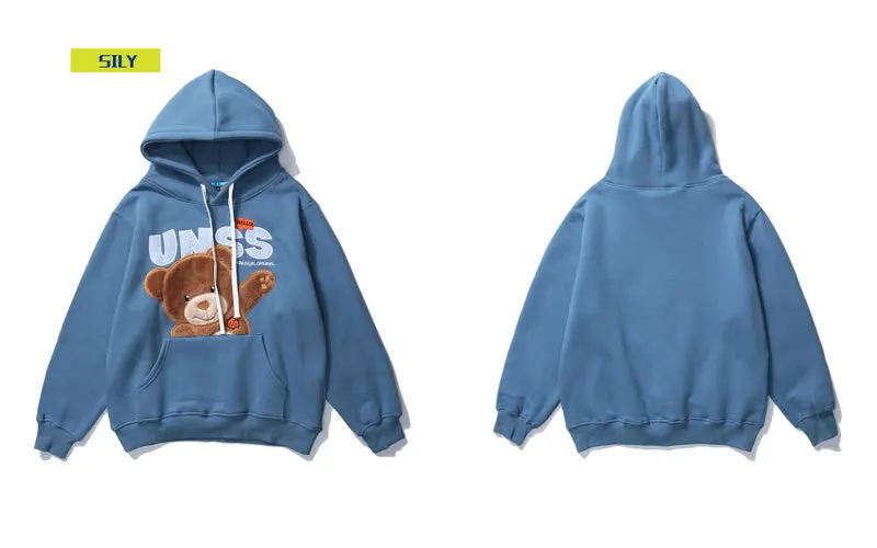 

Creative Embroidery Hello Bear Hoodies Streetwear Hip Hop Casual Pullover Hooded Sweatshirts 2020 Mens Harajuku Tops
