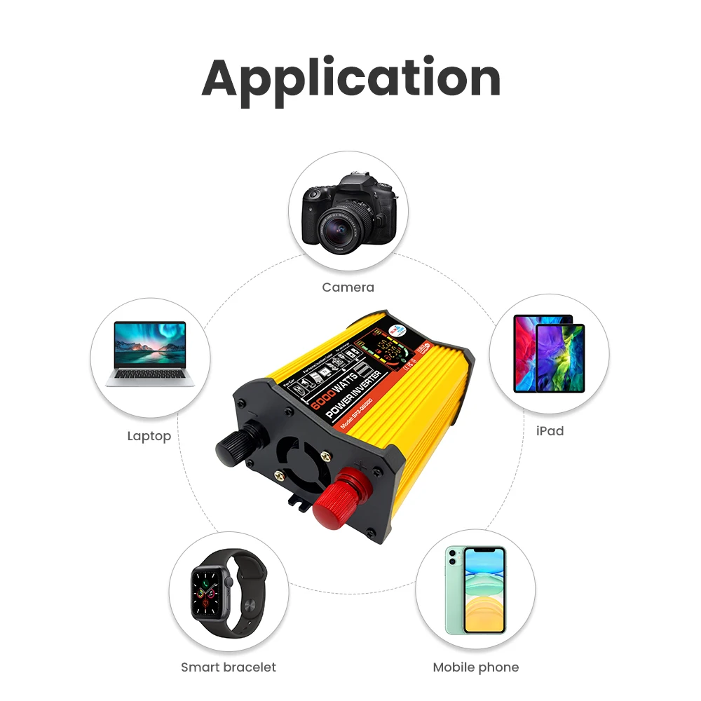 

Dual USB 6000W Solar Car Power Inverter Charger Converter DC12V to AC110V/220V Modified Sine Wave With LCD Display Inverter